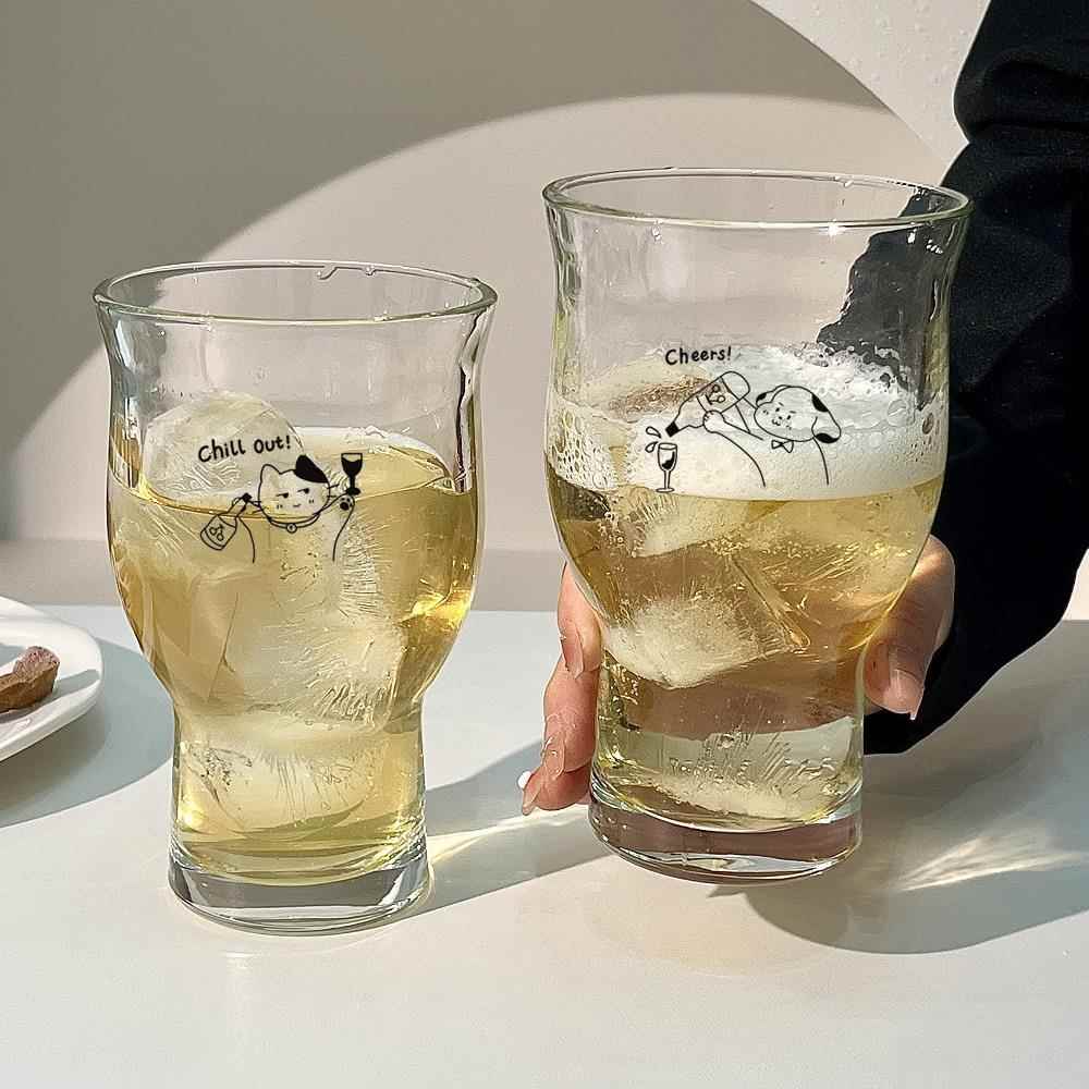 啤酒杯设计感小众高颜值宽口果茶杯玻璃杯大