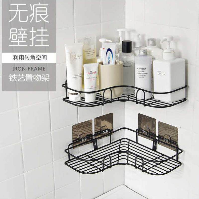 新款直销浴室免打孔转角置物架卫生间用具铁艺收纳架厨房三角架卫