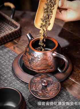 紫陶竹IIJ节壶家壶承泡高档手工复古竹段壶用简约茶具纯办公室茶