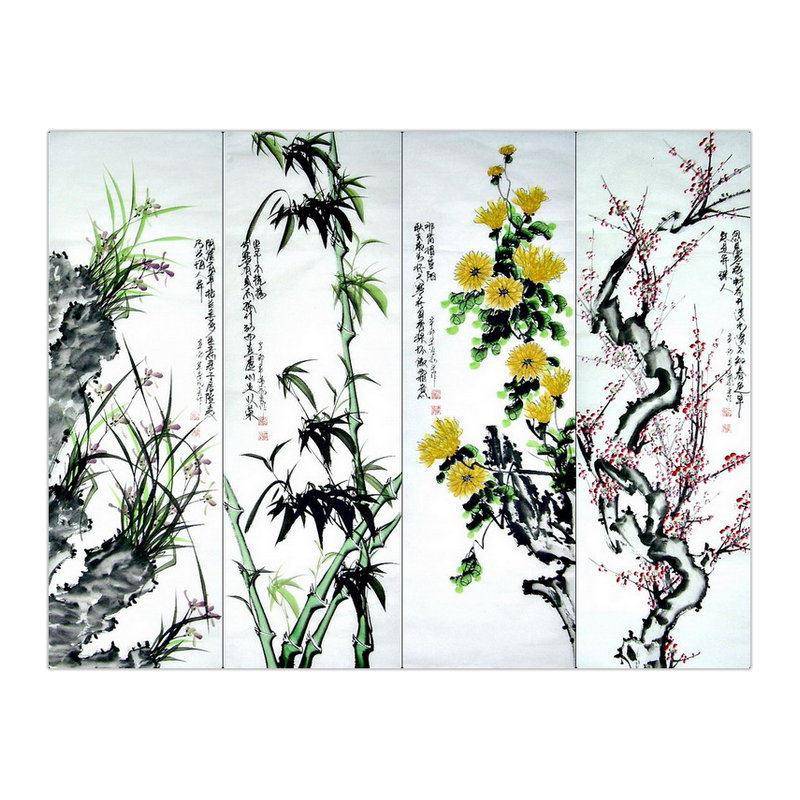 君子四条屏国画梅兰竹菊手绘客厅办公室大厅装饰画清雨点三尺GG