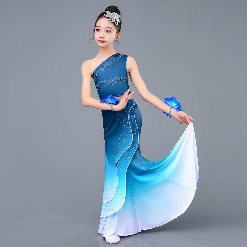 高档傣族舞款蹈装包新儿童艺考练功服孔雀舞臀鱼尾裙民族服演出表