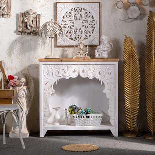 法式复古实木壁炉柜客厅玄关雕花装饰柜民宿做旧陈列架案台展示台