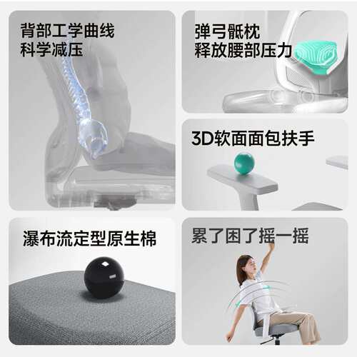 人工学椅背子办公室久坐护腰办公椅靠电体椅W5098脑椅久坐家用转