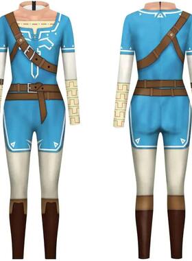 厂家直销热卖 塞尔达传说：荒野之息林克Cosplay连体服3D舞台表演