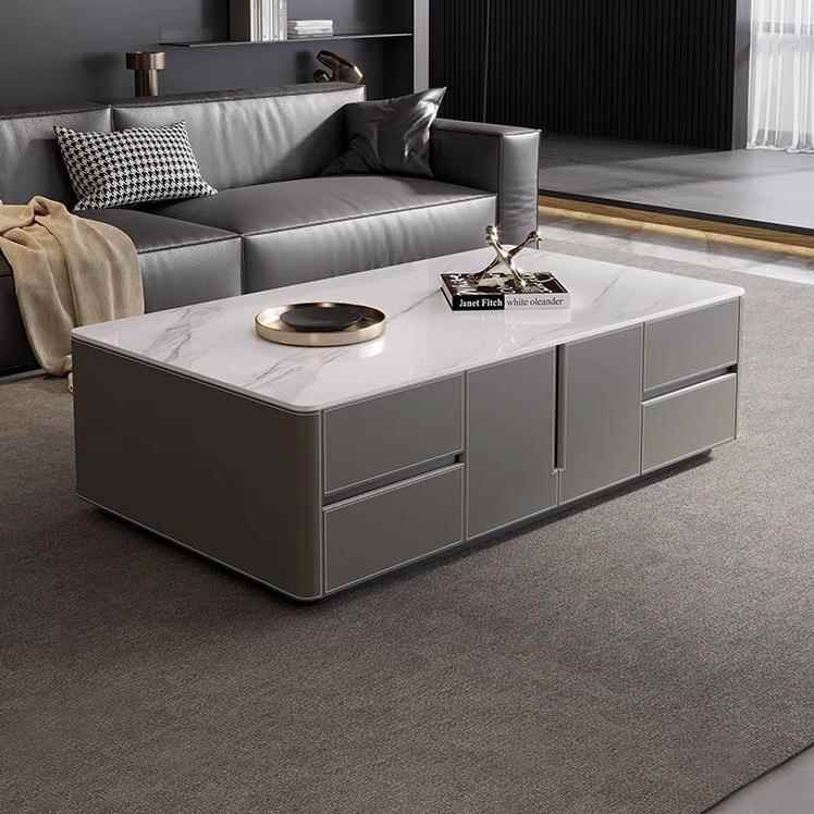 意式现代设计师家用客厅储物抽屉高款长方形实木岩板马鞍皮茶几