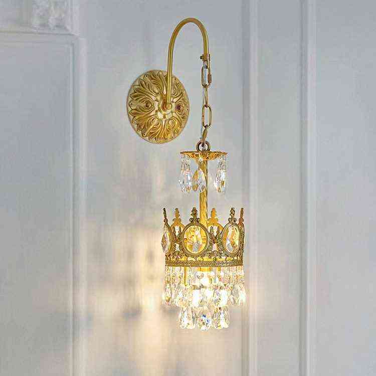轻奢水晶壁灯法式创意单头壁灯家用电视墙床头柜壁灯过道楼梯灯具
