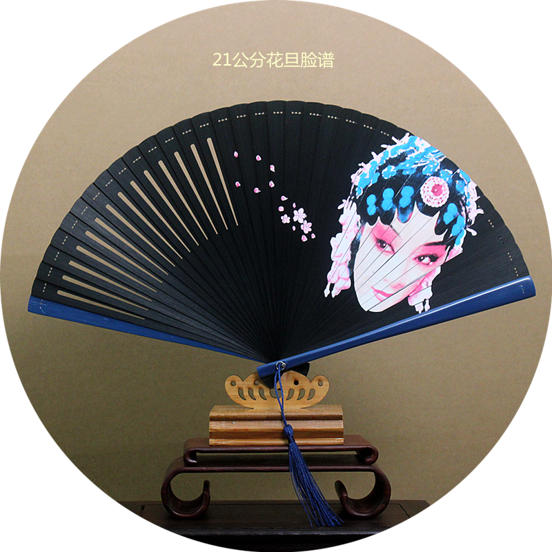 中国风扇子黑色小折扇镂空雕花开合顺畅京剧脸谱梅花荷花定制lo
