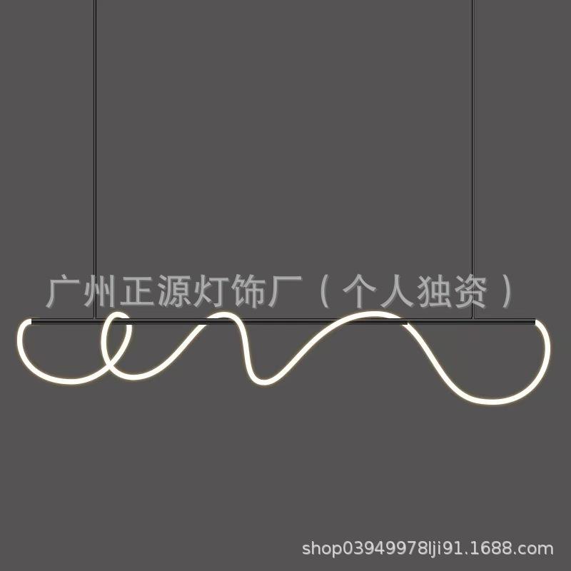 极简个性吧台长条灯管线条缠绕创意设计师餐厅艺术灯餐桌全铜吊灯