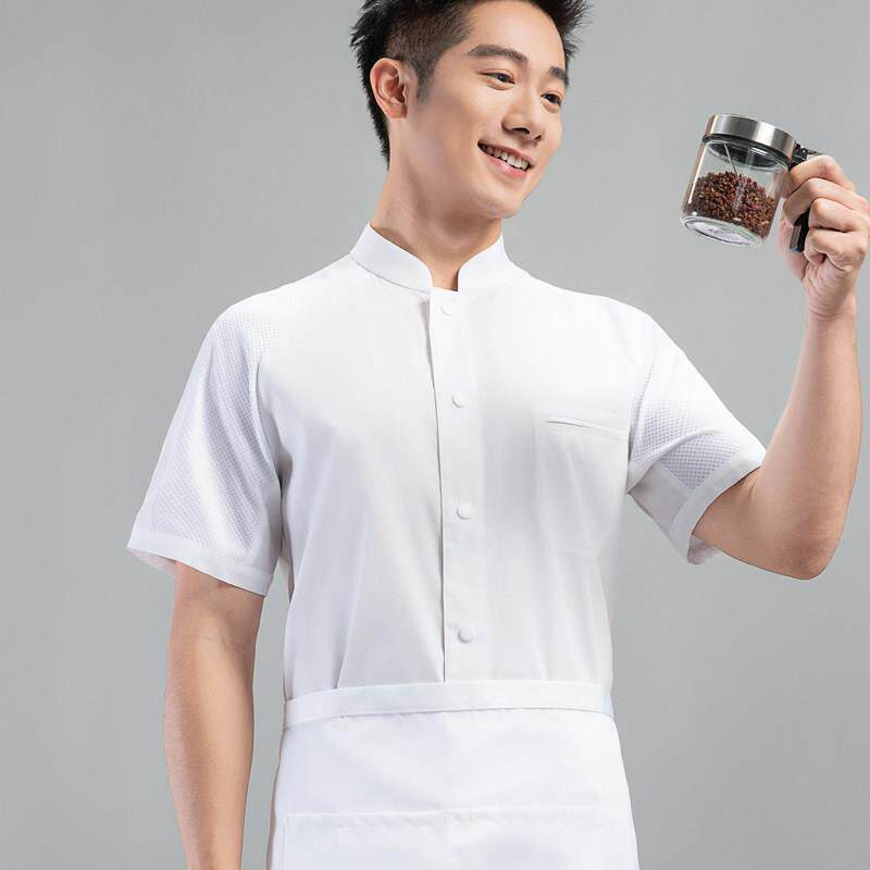 餐饮厨师服短袖男夏季透气饭店食堂后厨厨房工衣服装纯棉制服