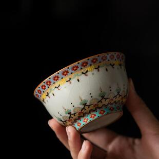 兮元记敦煌米黄汝窑压手杯陶瓷茶杯主人杯单杯品茗杯茶盏喝茶杯子