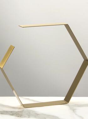 现代简金属DAI六房角立式架摆件装样板书桌前卫约饰高档艺术摆设