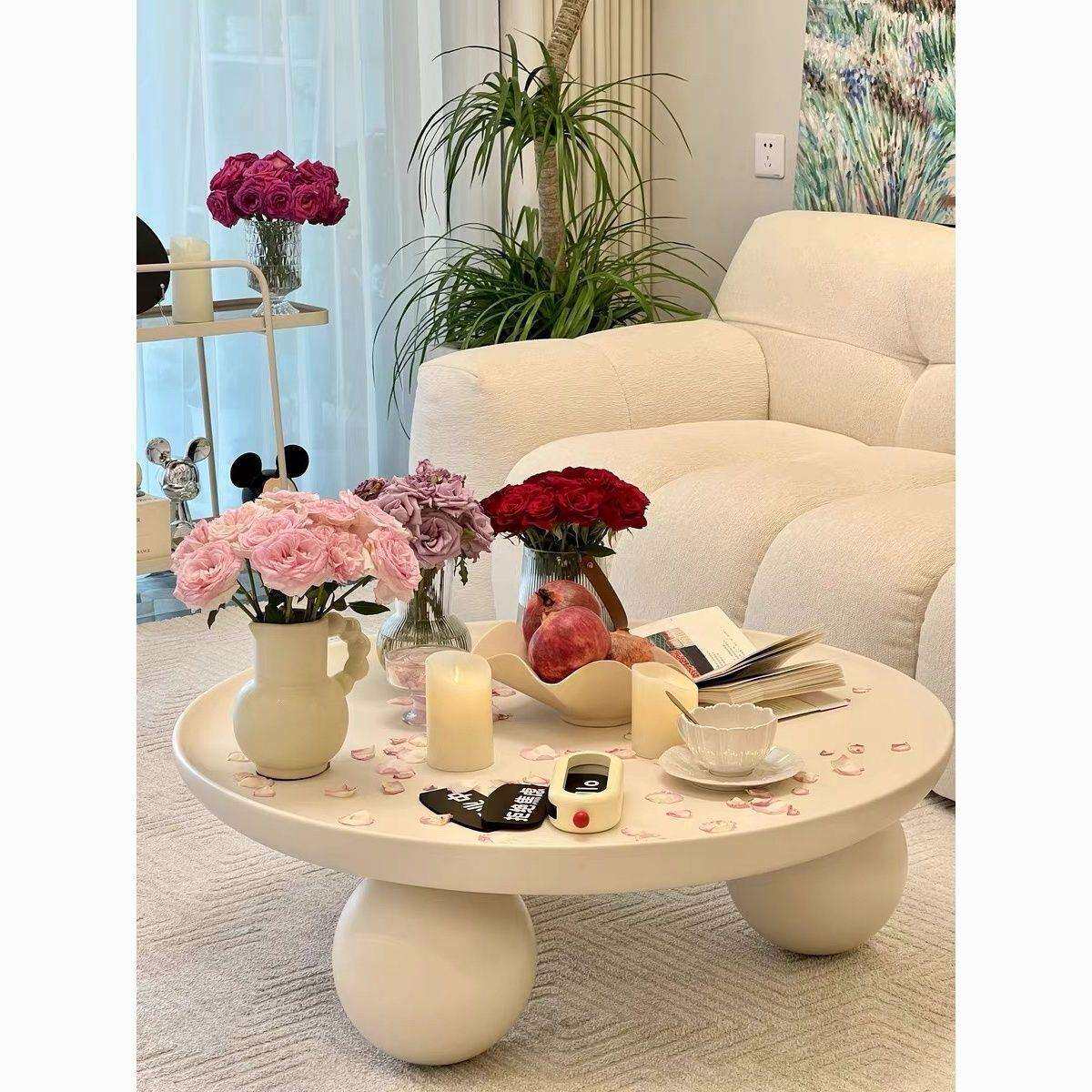 圆形奶油风茶几客厅家用创意2026新款北欧简约现代小户型沙发圆桌
