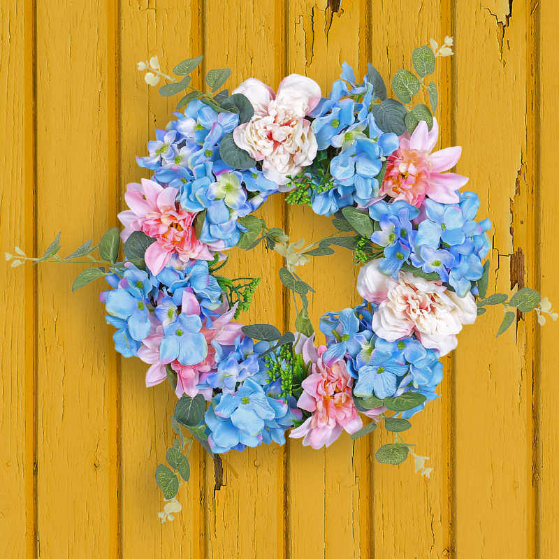 纵鸿2024春季蓝粉白绣球花花环仿真花装饰品户外庭院婚礼挂饰,节庆用品/礼品,吊顶纱幔,淘宝优惠券,粉丝福利购,淘宝优惠卷