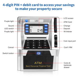 ATM插卡保险柜 存钱罐 识别金额 LCD显示 插卡密码