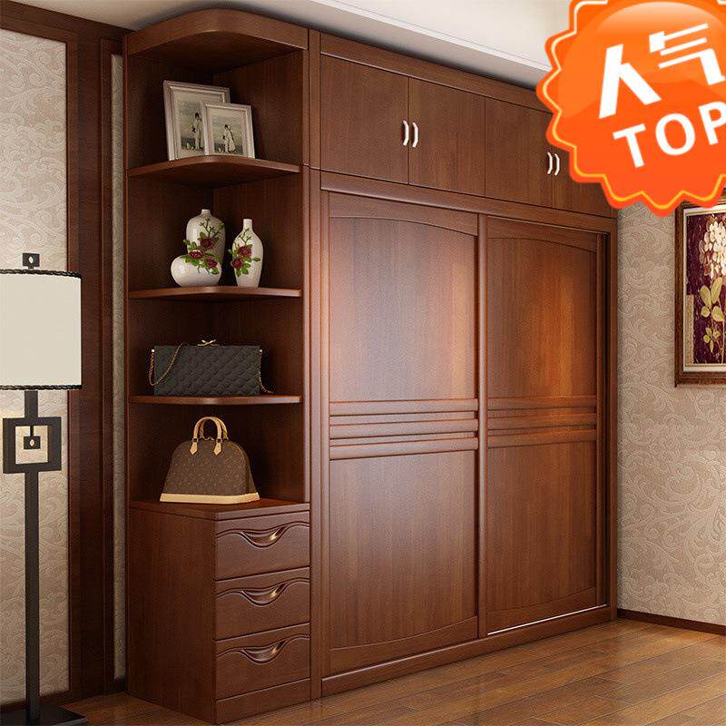 衣柜实木推拉门家用组装大容量整体衣橱储物收纳柜子中式卧室家具