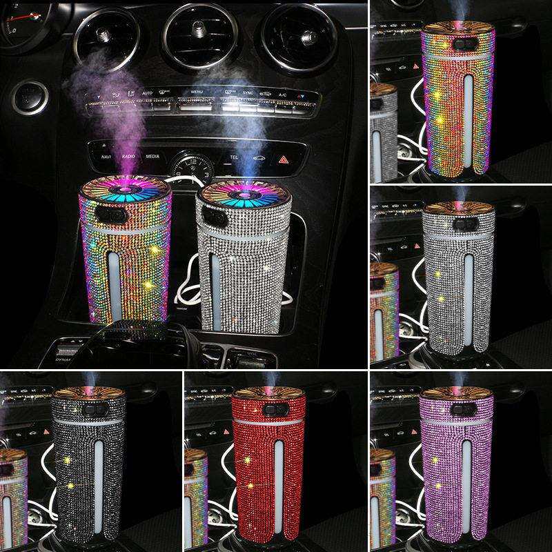 汽车空气净化器镶钻加湿器汽车用喷雾香薰机车内氛围灯氧吧小型