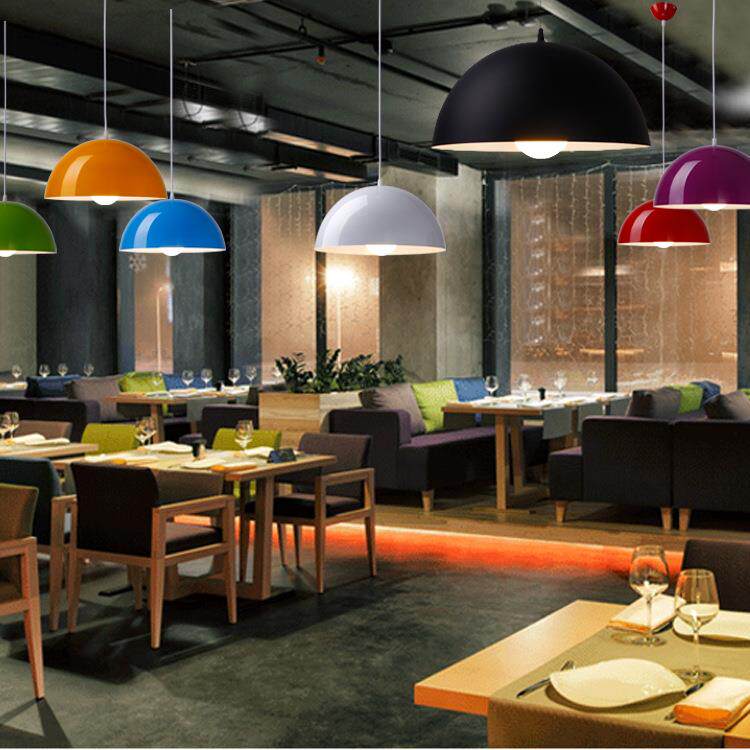 现代简约大半圆铝材吊灯创意彩色单头LED餐厅办公室装饰灯具