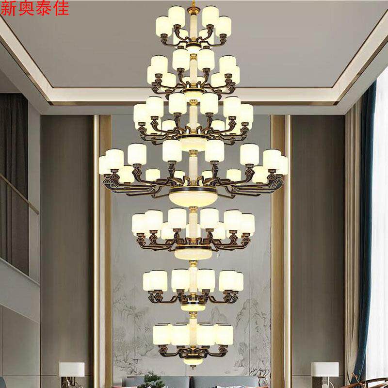 新中式复式楼别墅客厅大吊灯中空楼中楼挑高跃层大厅四层五层灯具