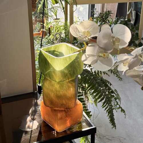 中古风焦糖色渐变方块新中式中古琉璃玻璃花瓶高级氛围感摆件
