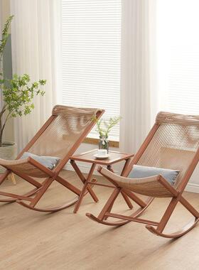 躺椅外庭背院家休用闲户椅子ILU藤编靠藤椅懒人折叠桌阳台躺椅可