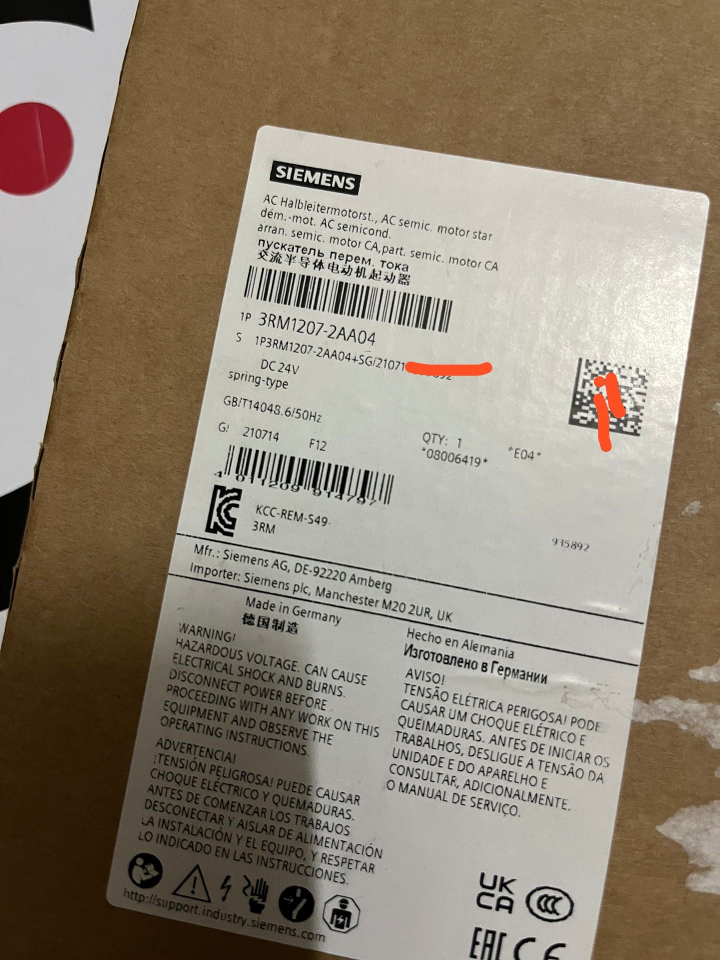 西门子3RM1207-2AA04全新原装正品，数量2台。