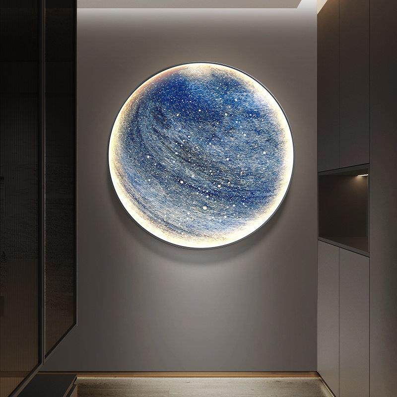 现代轻奢月球星球玄关卧室圆形装饰画 画客厅沙发背景墙LED灯墙壁