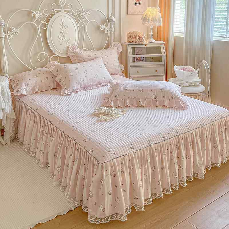 防滑夹棉床裙三件套二合一床笠式床罩单件四季款韩式清新田园床盖