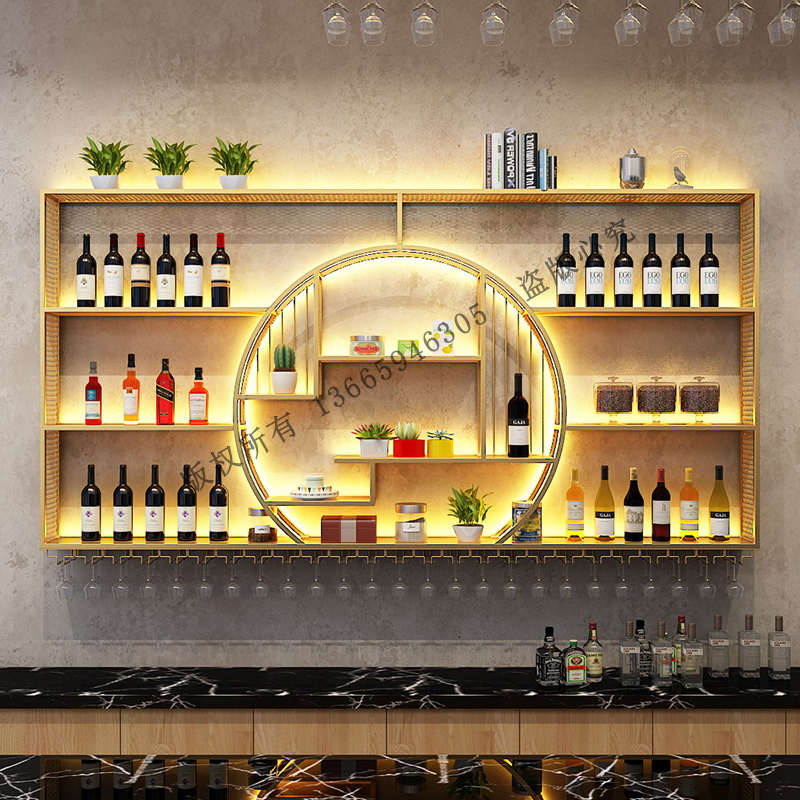 壁挂圆形酒架铁艺酒吧酒柜发光展示架墙上餐厅挂墙红酒杯架红酒架