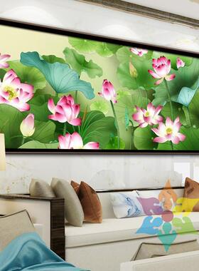 荷映日十字绣2025款线绣客红厅新中式简约现代STV花手新工自荷己