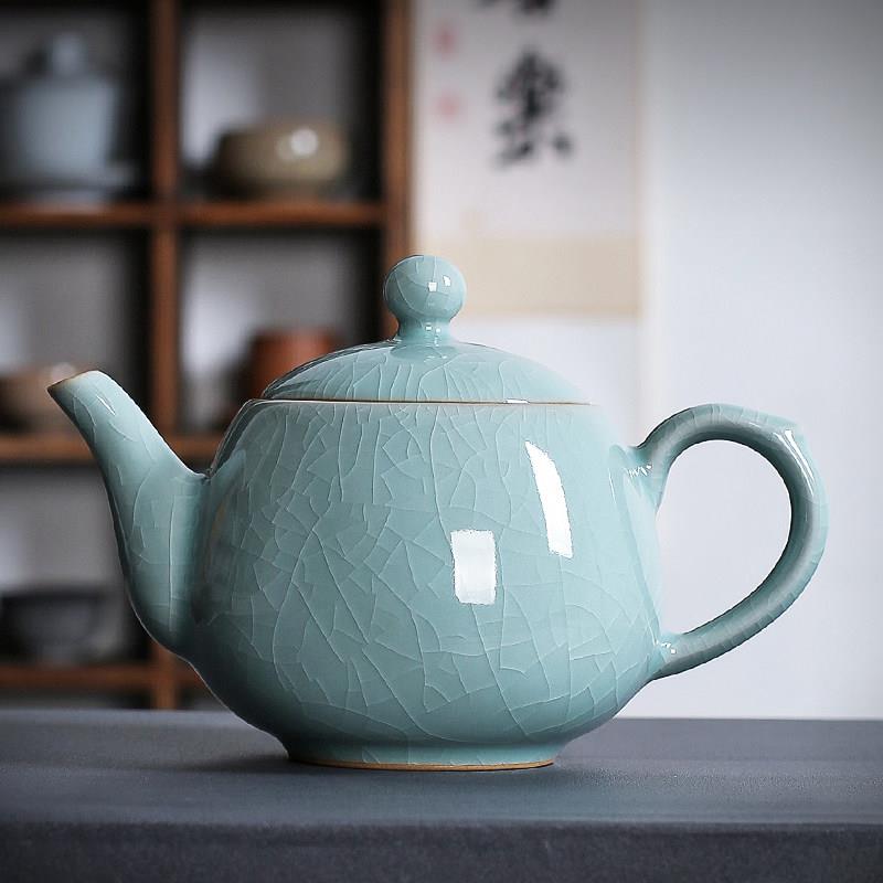 青瓷冰裂茶壶单壶大号龙泉手工哥窑陶瓷泡茶功夫茶具单个中式家用