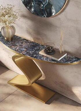 大理OJW石玄桌子过道超窄入户玄关台靠墙关不锈钢玄关家桌具窄款