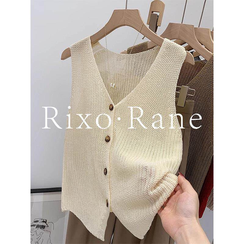 法国Rixo Rane奢美覆古⭐法式小香风镂空V领薄款无袖针织马甲背心