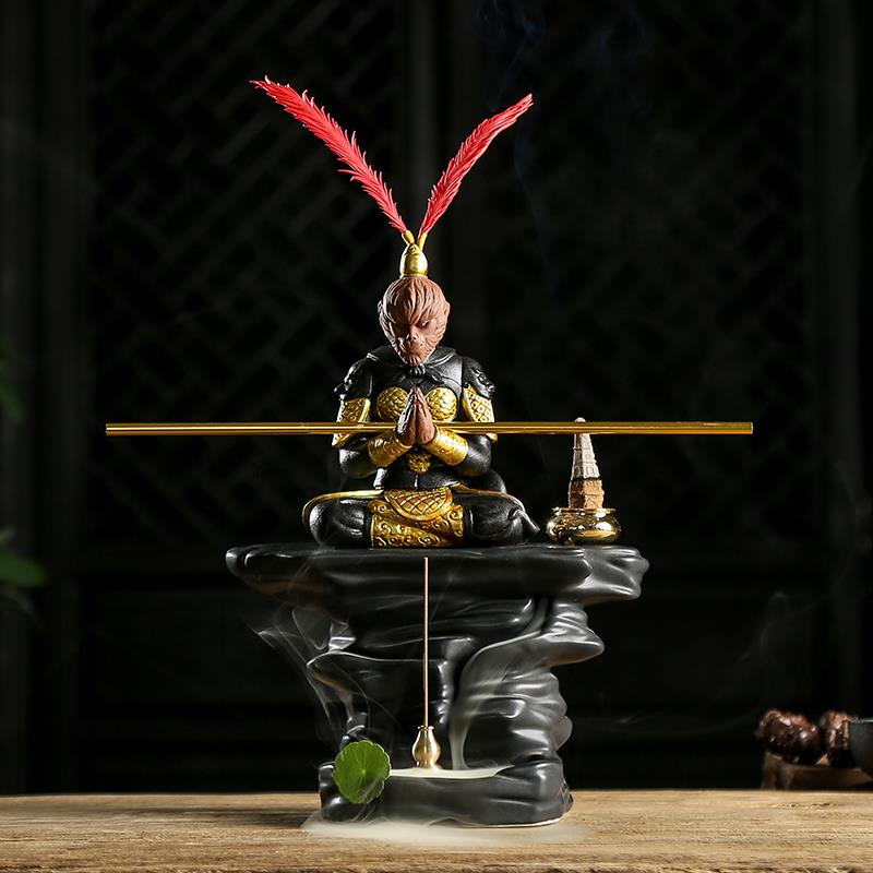 正品倒流香炉禅意室陶檀瓷创意高山流水齐天大圣号居塔香大香薰炉