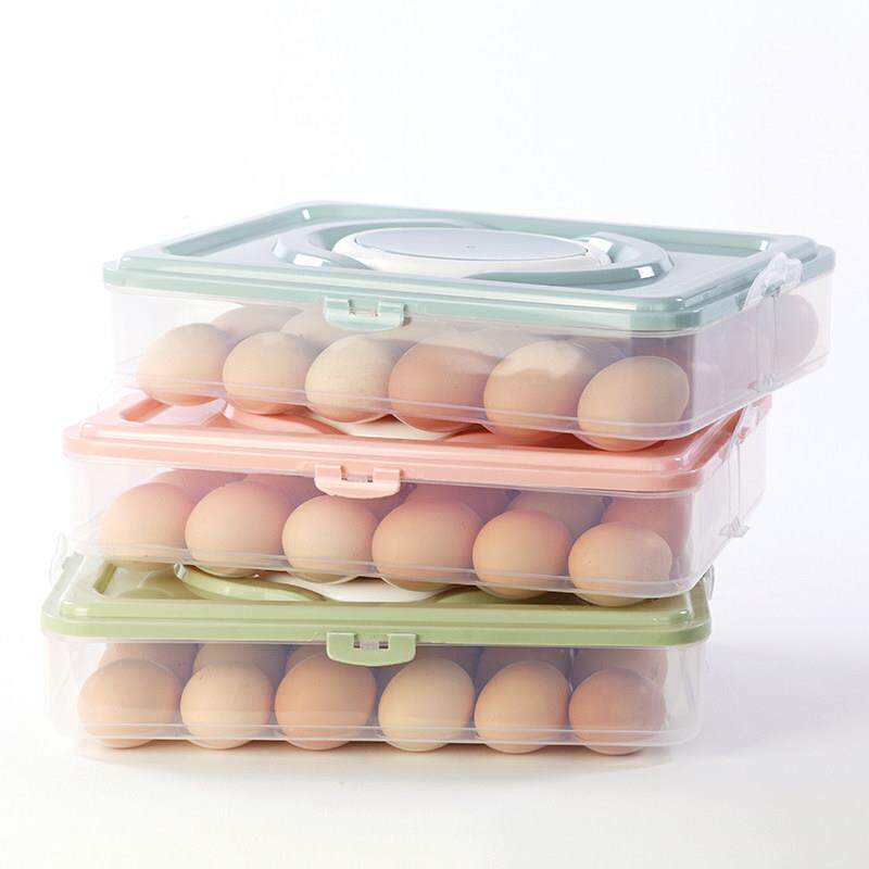 手提便携鸡蛋盒冰箱食品级保鲜收纳盒家用密封塑料多层托盘收纳盒