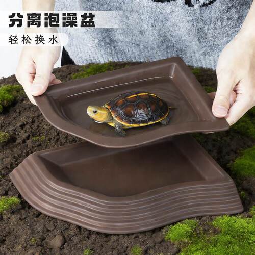 黄缘乌龟陶土水盆陶瓷泡澡盆两件式半水龟喝水洗澡爬宠饲养箱造景