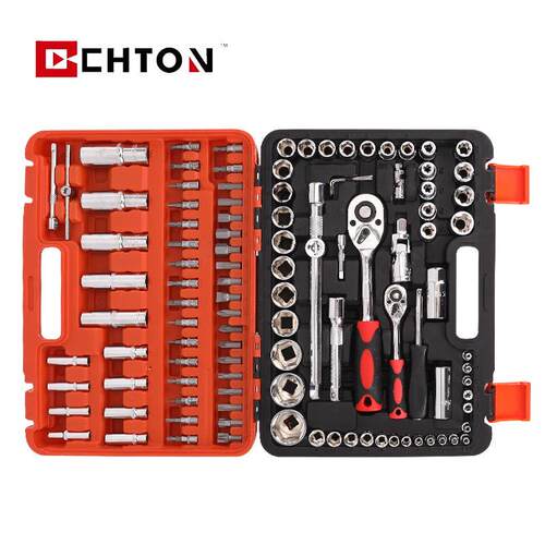 108件套铬钒钢汽修1/21/4快速棘轮扳手接杆套筒工具套装