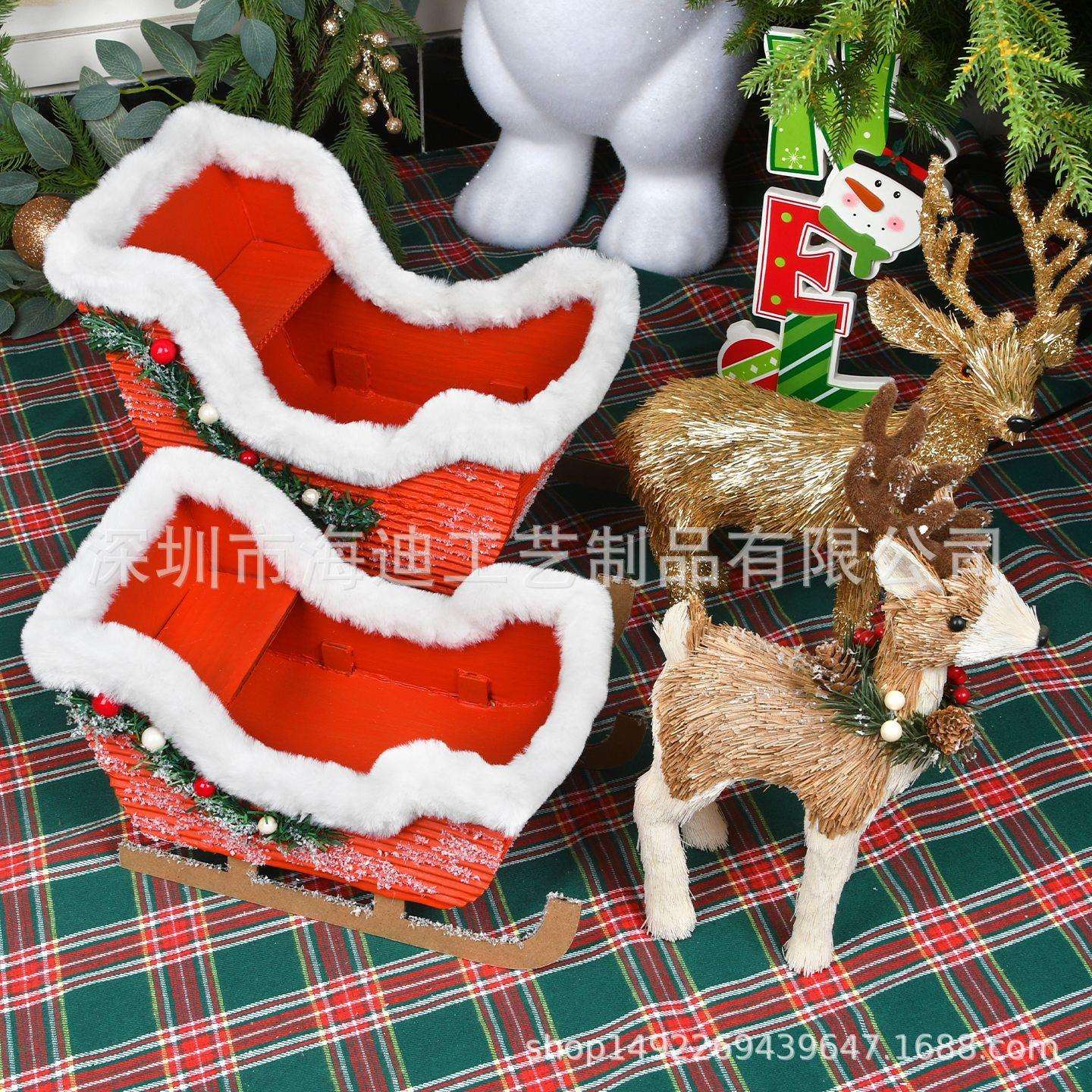 圣诞节装饰纸艺圣诞雪橇车圣诞场景布置室内装饰摆件摄影氛围道具