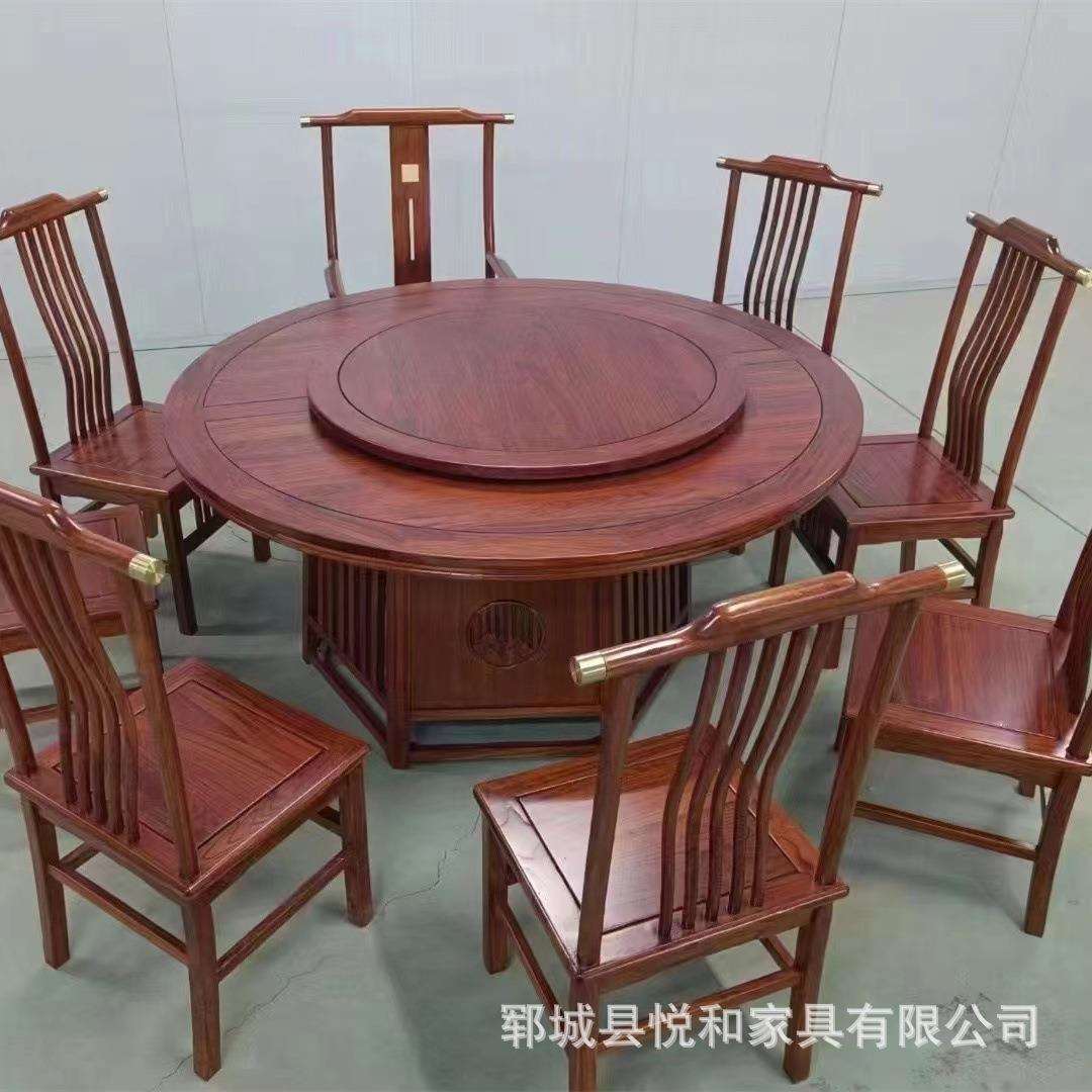 新中式老榆木茶桌仿古实木圆餐桌大圆桌饭桌椅组合实木酒店大圆桌
