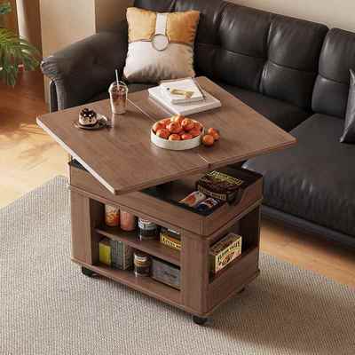 实木折叠茶几茶桌可升降小户型客厅家用沙发边柜可移动小推车边几