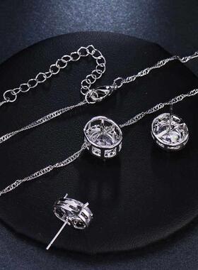 Fashion temperament round heart zircon bridal necklace set f