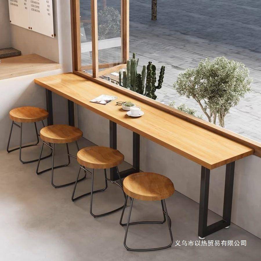 矮吧台桌工业风便利店小吃店酒吧长条桌子靠墙窄餐桌椅组合靠窗