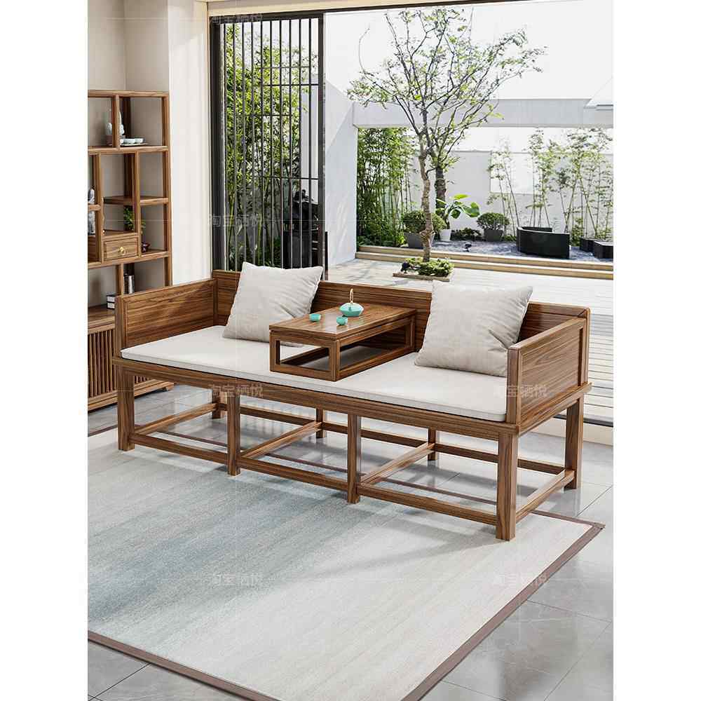 新中式实木罗汉床小户型客厅家用沙发床两用现代贵妃卧榻推拉躺椅