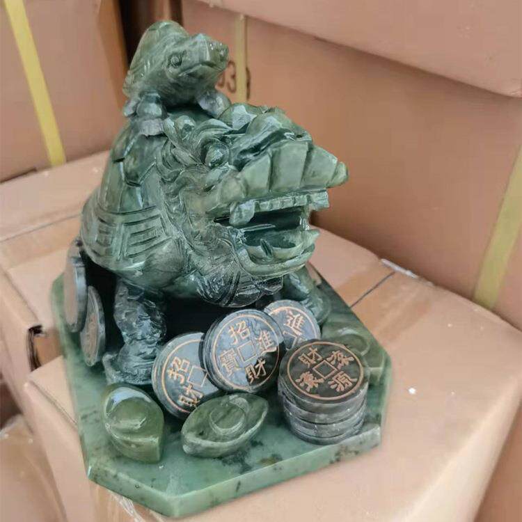 南玉龙龟招财摆件青玉原石雕刻工艺家居书房办公室桌面鱼缸装饰品