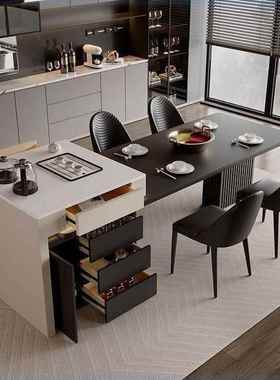 网餐红爆款氛家围灯高档用实木岛台OBK餐桌椅大户型桌一体伸缩中