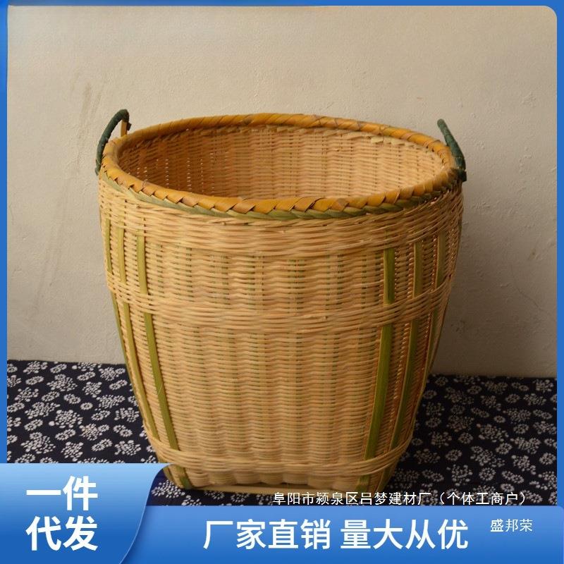湘西手工竹编竹筐小大号筐家用田园厨房收纳筐超市展示筐带盖瞬奋