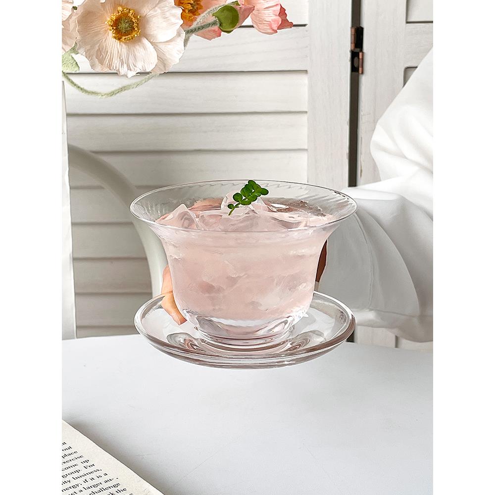国风宽口玻璃水杯冷萃茶杯碟冰美式拿铁咖啡杯鸡尾酒特调饮品杯子