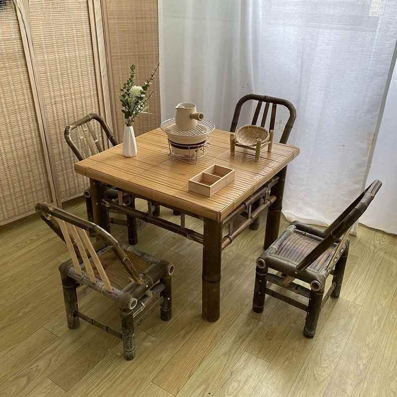 纯手工竹桌椅子庭院户外围炉煮茶桌餐桌茶几办公火锅桌复古竹桌子