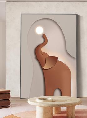 轻奢现代客厅装饰画落地背景画橙色大象入户玄关画过道挂画壁墙画