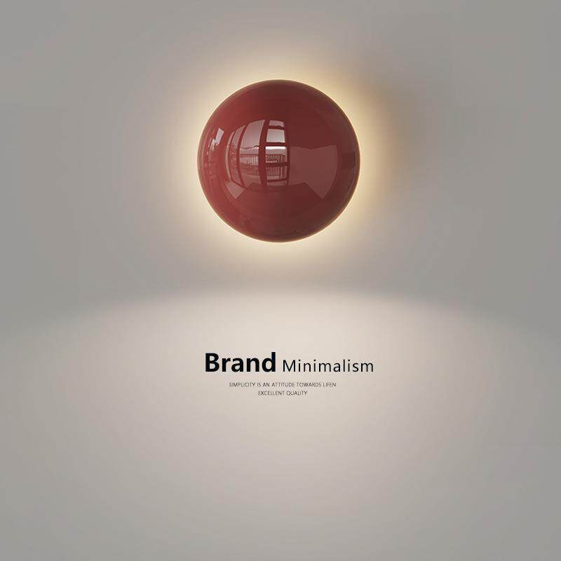 奶油风极简壁灯主卧室床头圆形氛围灯中古包豪斯客厅书房背景墙灯