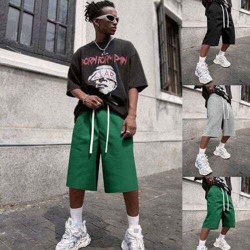 Shorts Pants Loose Summer 2-Pack Street-Style Mid-Thigh